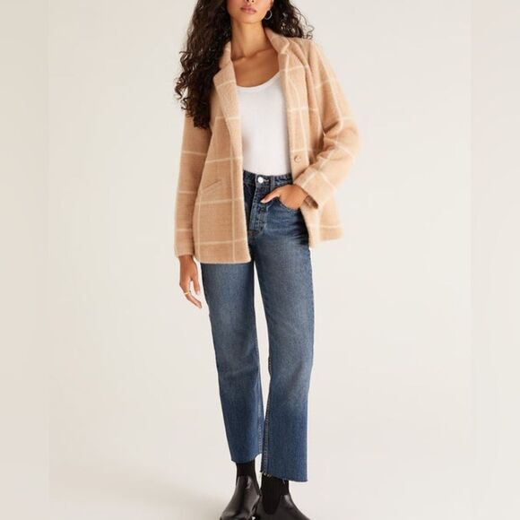 Z Supply Anna Eyelash Plaid Blazer L - Picture 4 of 8